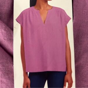 Splendid Lilac Purple Linen Blend V Neckline Cap Sleeve Boho Pullover Blouse M